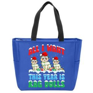 All I Want This Year Is Ragdoll Cat Wearing Christmas Hat Great Gift Zip Tote Bag