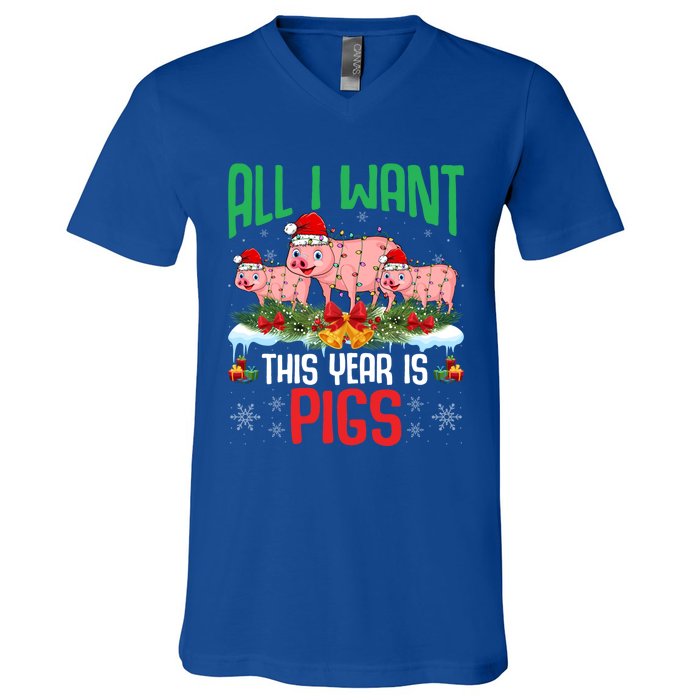 All I Want This Year Is Pigs Wearing Santa Hat Christmas Meaningful Gift V-Neck T-Shirt