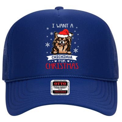 All I Want For Christmas Is A Chihuahua Santa Reindeer Cool Gift High Crown Mesh Back Trucker Hat