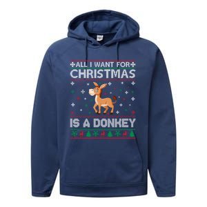 All I Want For Christmas Is A Donkey Ugly Xmas Cool Gift Performance Fleece Hoodie