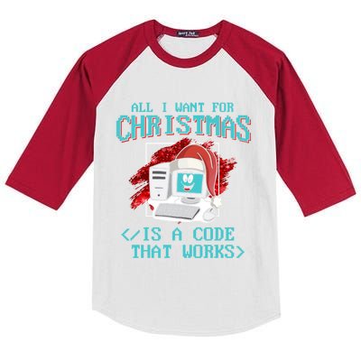 All I Want For Christmas Is A Code That Works Cool Gift Programming Gift Kids Colorblock Raglan Jersey