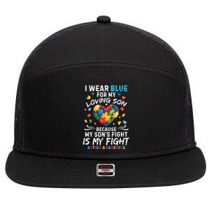 april I Wear Blue For My Son Puzzle Pieces autism 7 Panel Mesh Trucker Snapback Hat