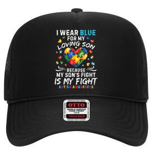 april I Wear Blue For My Son Puzzle Pieces autism High Crown Mesh Back Trucker Hat