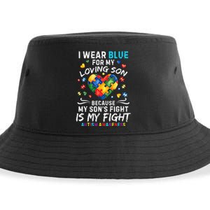 april I Wear Blue For My Son Puzzle Pieces autism Sustainable Bucket Hat