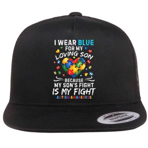 april I Wear Blue For My Son Puzzle Pieces autism Flat Bill Trucker Hat