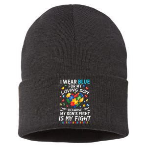 april I Wear Blue For My Son Puzzle Pieces autism Sustainable Knit Beanie