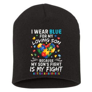 april I Wear Blue For My Son Puzzle Pieces autism Short Acrylic Beanie