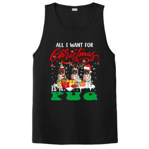 All I Want For Xmas Is A Pug Three Santa Reindeer Elf Dogs Gift PosiCharge Competitor Tank