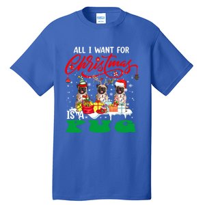 All I Want For Xmas Is A Pug Three Santa Reindeer Elf Dogs Gift Tall T-Shirt