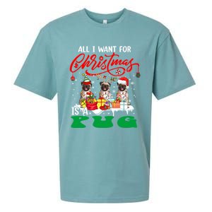 All I Want For Xmas Is A Pug Three Santa Reindeer Elf Dogs Gift Sueded Cloud Jersey T-Shirt