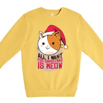 All I Want For Christmas Is Meow Funny Cat Gift Premium Crewneck Sweatshirt