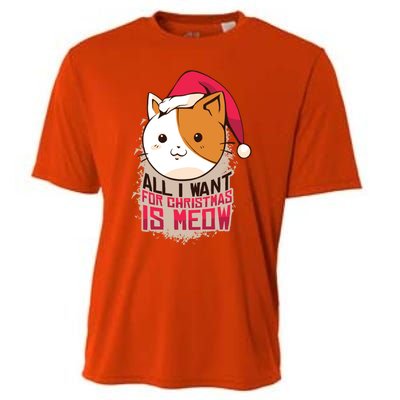 All I Want For Christmas Is Meow Funny Cat Gift Cooling Performance Crew T-Shirt