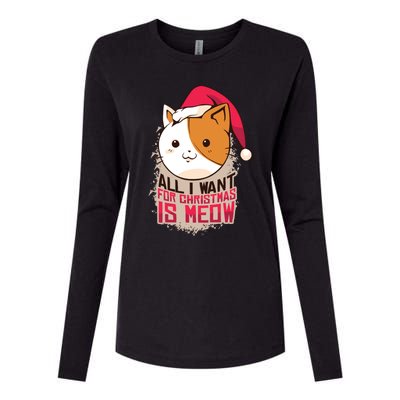 All I Want For Christmas Is Meow Funny Cat Gift Womens Cotton Relaxed Long Sleeve T-Shirt