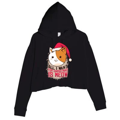 All I Want For Christmas Is Meow Funny Cat Gift Crop Fleece Hoodie