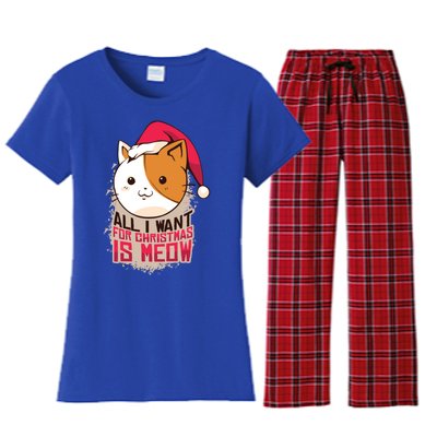 All I Want For Christmas Is Meow Funny Cat Gift Women's Flannel Pajama Set