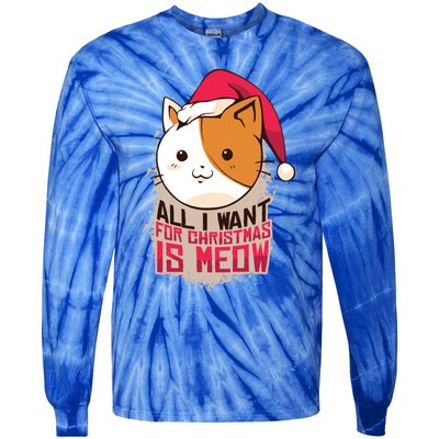 All I Want For Christmas Is Meow Funny Cat Gift Tie-Dye Long Sleeve Shirt