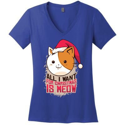 All I Want For Christmas Is Meow Funny Cat Gift Women's V-Neck T-Shirt