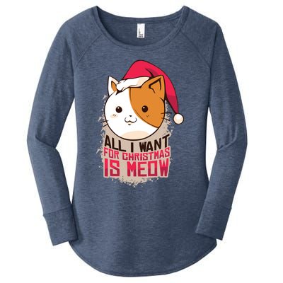 All I Want For Christmas Is Meow Funny Cat Gift Women's Perfect Tri Tunic Long Sleeve Shirt