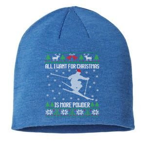 All I Want Is More Powder Ski Lover Skiing Ugly Christmas Gift Sustainable Beanie