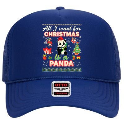 All I Want For Christmas Is A Panda Ugly Sweater Farmer Xmas High Crown Mesh Back Trucker Hat