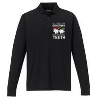 All I Want For Christmas Is My Two Front Teeth Funny Dentist Performance Long Sleeve Polo