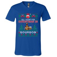 All I Want For Christmas Is Bourbon Funny Ugly Sweater Gift Great Gift V-Neck T-Shirt