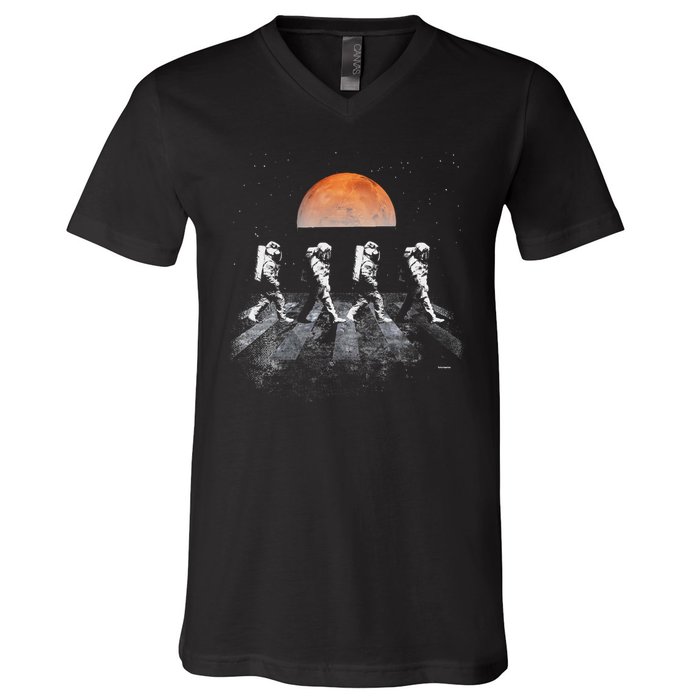 Astronauts In Walking In Space Occupy Mars V-Neck T-Shirt