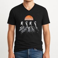 Astronauts In Walking In Space Occupy Mars V-Neck T-Shirt
