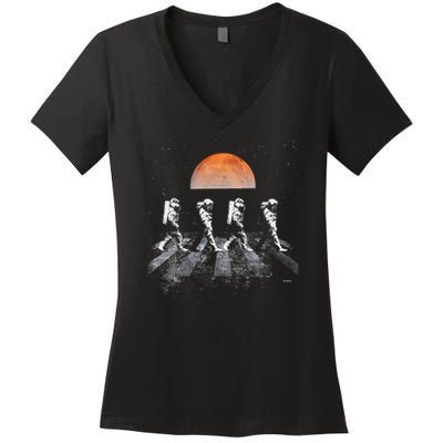Astronauts In Walking In Space Occupy Mars Women's V-Neck T-Shirt