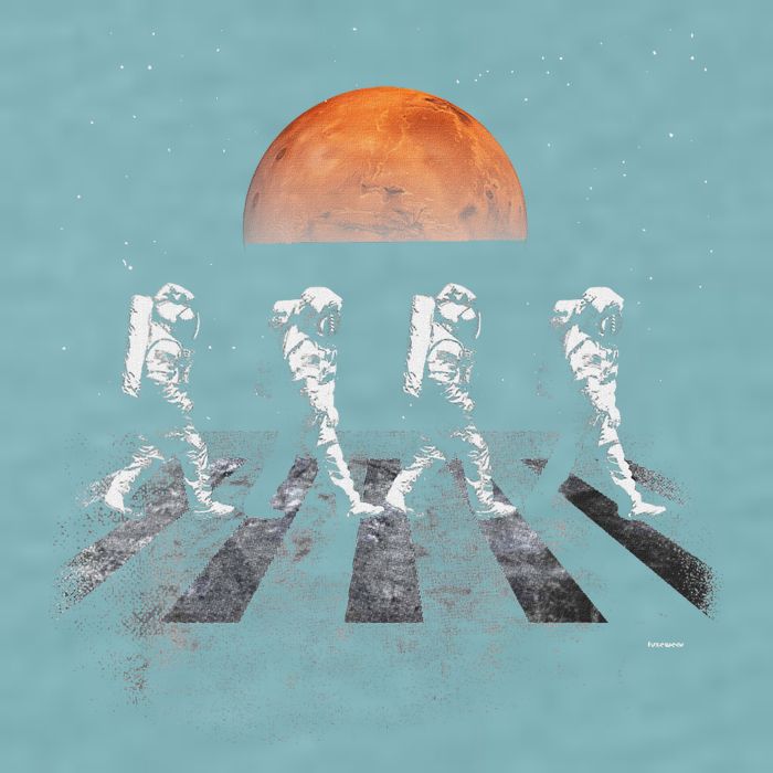 Astronauts In Walking In Space Occupy Mars Sueded Cloud Jersey T-Shirt