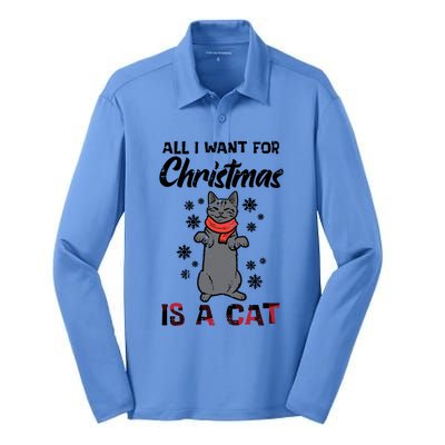 All I Want For Christmas Is Cat Xmas Meaningful Gift Silk Touch Performance Long Sleeve Polo