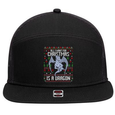 All I Want For Christmas Is A Dragon Ugly Xmas Sweater 7 Panel Mesh Trucker Snapback Hat