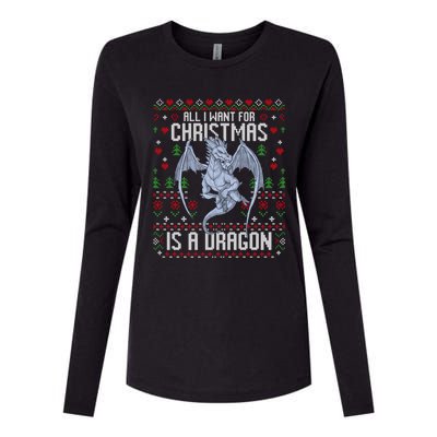 All I Want For Christmas Is A Dragon Ugly Xmas Sweater Womens Cotton Relaxed Long Sleeve T-Shirt