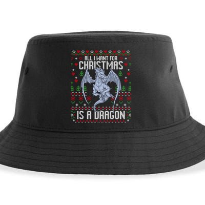 All I Want For Christmas Is A Dragon Ugly Xmas Sweater Sustainable Bucket Hat