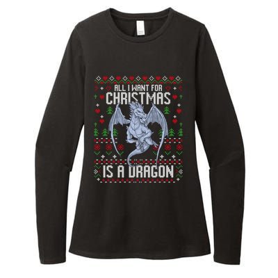 All I Want For Christmas Is A Dragon Ugly Xmas Sweater Womens CVC Long Sleeve Shirt