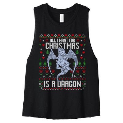 All I Want For Christmas Is A Dragon Ugly Xmas Sweater Women's Racerback Cropped Tank