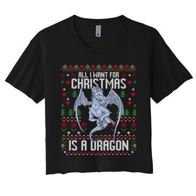 All I Want For Christmas Is A Dragon Ugly Xmas Sweater Women's Crop Top Tee