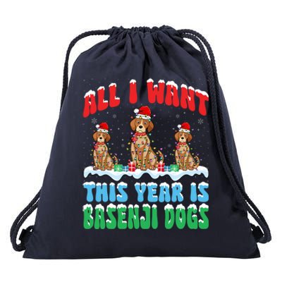 All I Want This Year Is Basenji Dog Wearing Christmas Hat Gift Drawstring Bag