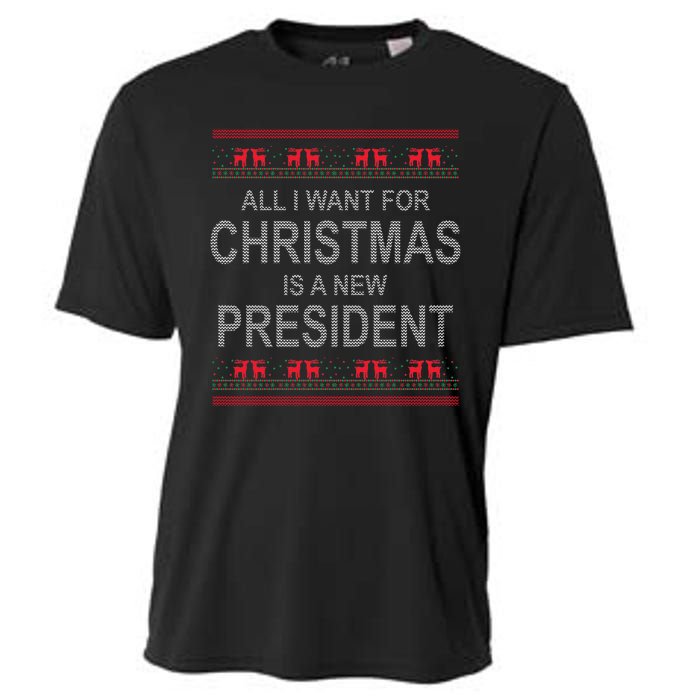 All I Want For Christmas Is A New President Ugly Christmas Cooling Performance Crew T-Shirt