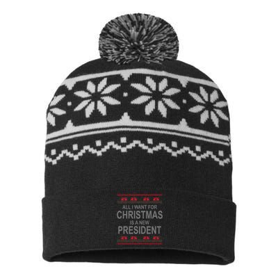 All I Want For Christmas Is A New President Ugly Christmas USA-Made Snowflake Beanie