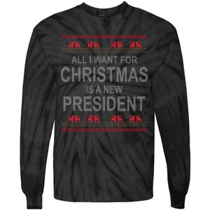 All I Want For Christmas Is A New President Ugly Christmas Tie-Dye Long Sleeve Shirt