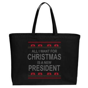 All I Want For Christmas Is A New President Ugly Christmas Cotton Canvas Jumbo Tote