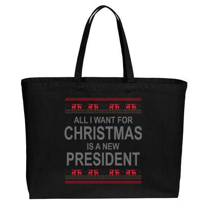 All I Want For Christmas Is A New President Ugly Christmas Cotton Canvas Jumbo Tote