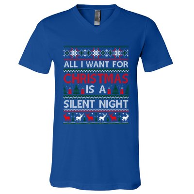 All I Want For Christmas Is A Silent Night Ugly Sweater Cool Gift V-Neck T-Shirt