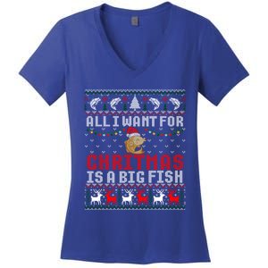 All I Want For Christmas Is A Big Fish Fishing Ugly Great Gift Women's V-Neck T-Shirt