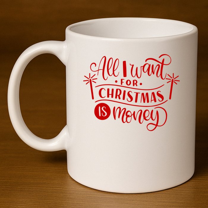 All I Want For Christmas Is Money Funny 11oz C Handle Ceramic Mug