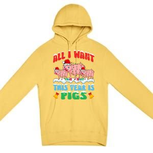 All I Want This Year Is Pig Wearing Christmas Hat Funny Gift Premium Pullover Hoodie