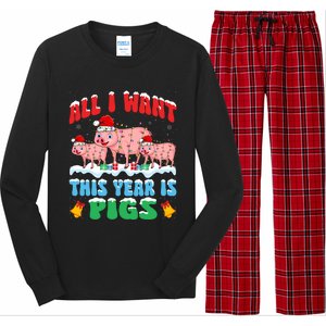 All I Want This Year Is Pig Wearing Christmas Hat Funny Gift Long Sleeve Pajama Set