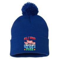 All I Want This Year Is Pig Wearing Christmas Hat Funny Gift Pom Pom 12in Knit Beanie