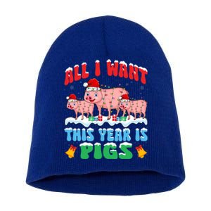 All I Want This Year Is Pig Wearing Christmas Hat Funny Gift Short Acrylic Beanie